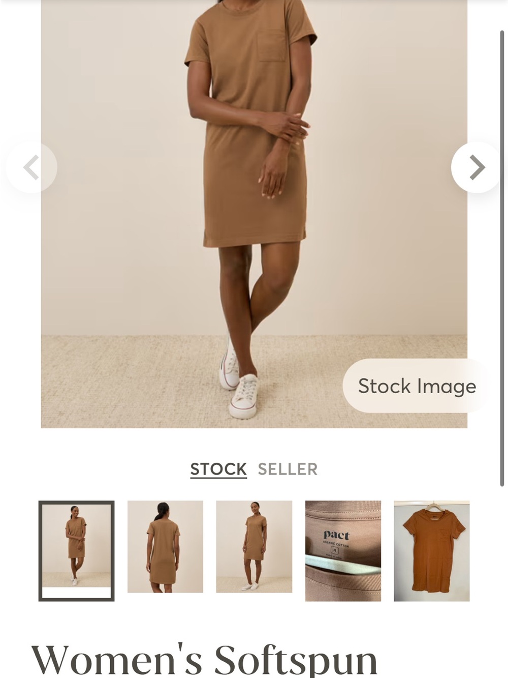Pact NWOT Softspun Short-Sleeve Pocket T-Shirt Dress in Caramel